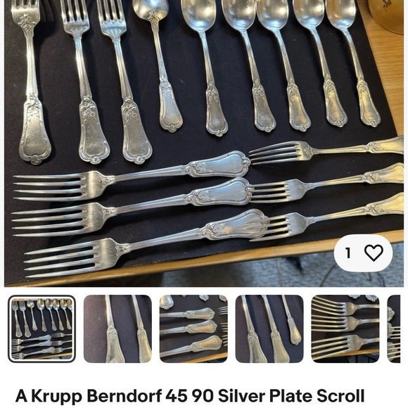 A. Krupp Berndorf 45 90 Silver Plate Scroll Edge Alpaca 15 piece set